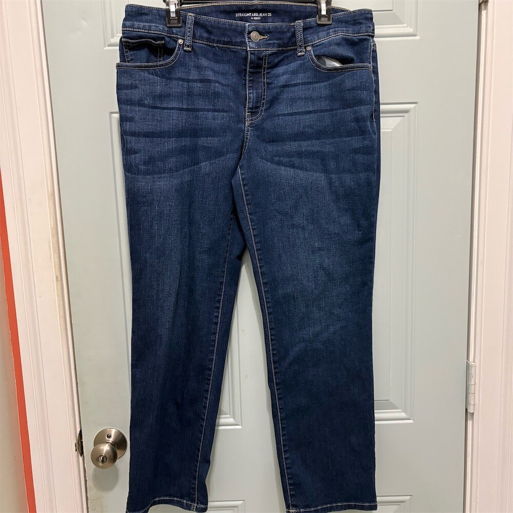 Chico's Jeans Womens Size 12 Short Blue Straight Leg Mid Rise
